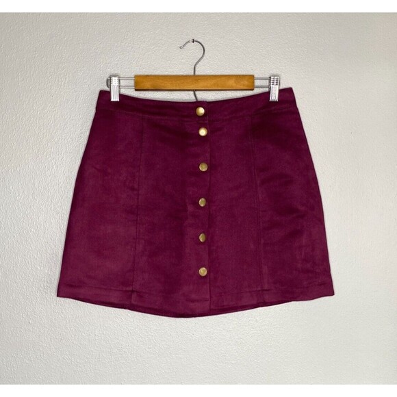 Old Navy Mini Skirt Women's 4 Plum Purple Wine Faux Suede Snap Front Buttons - Picture 1 of 10